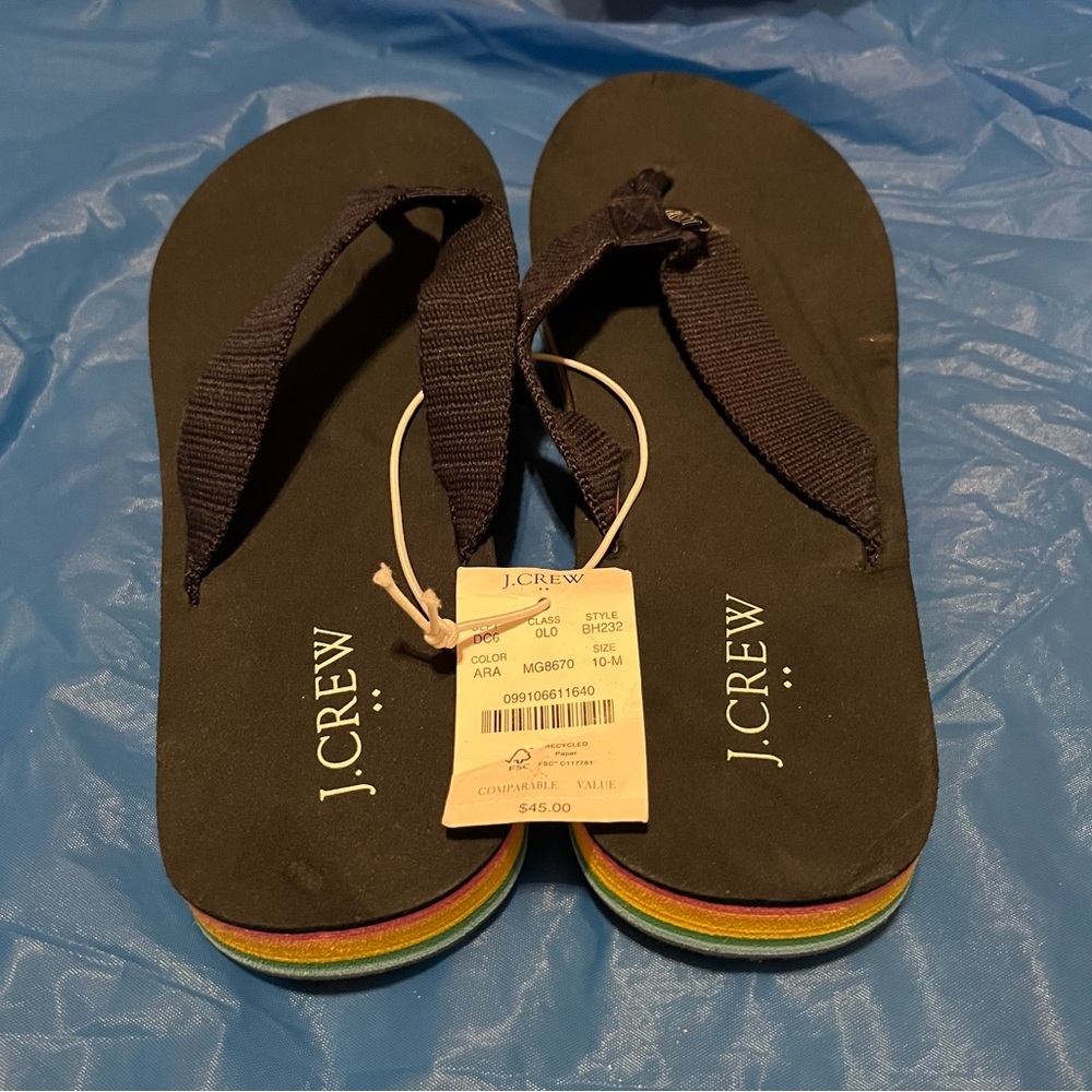 NWT J Crew rainbow platform flip flops - size 10